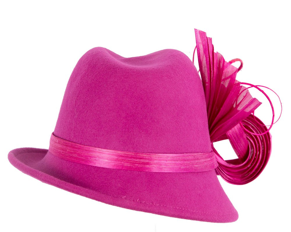 Fuchsia ladies winter fashion felt fedora hat by Fillies Collection F686