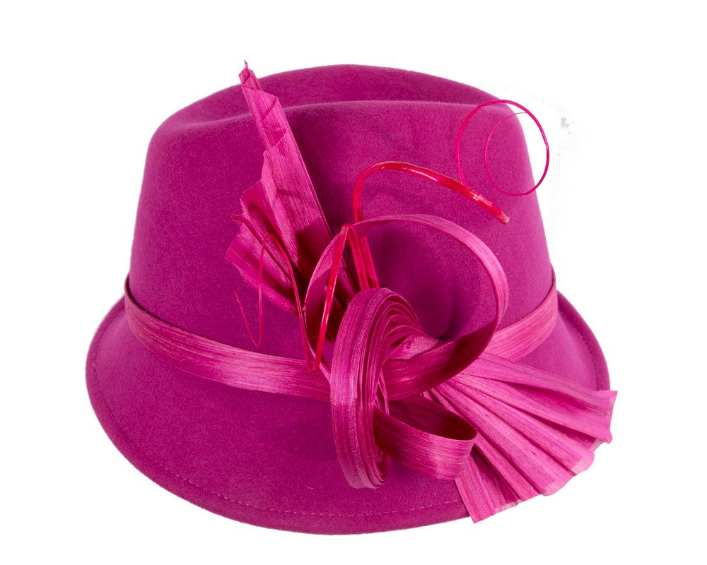 Fuchsia ladies winter fashion felt fedora hat by Fillies Collection F686