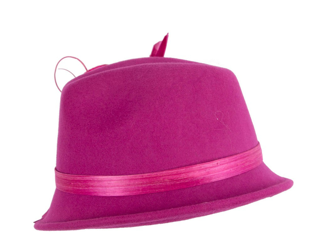 Fuchsia ladies winter fashion felt fedora hat by Fillies Collection F686