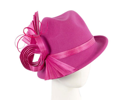 Fuchsia ladies winter fashion felt fedora hat by Fillies Collection F686