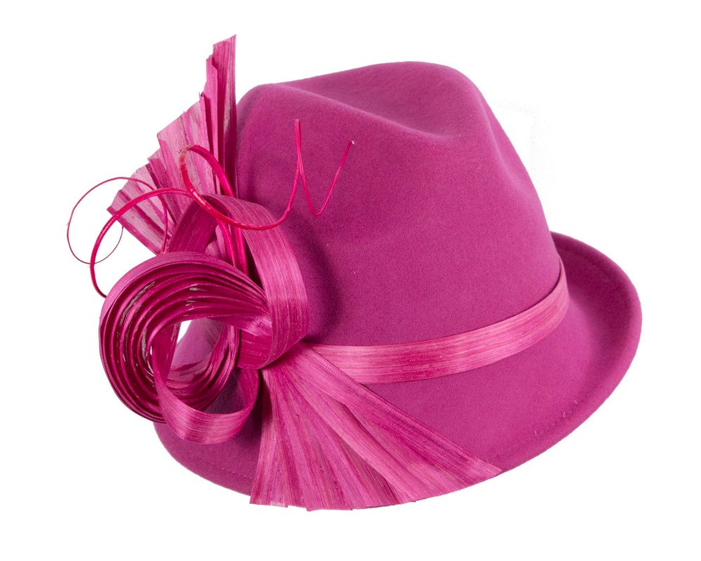 Fuchsia ladies winter fashion felt fedora hat by Fillies Collection F686