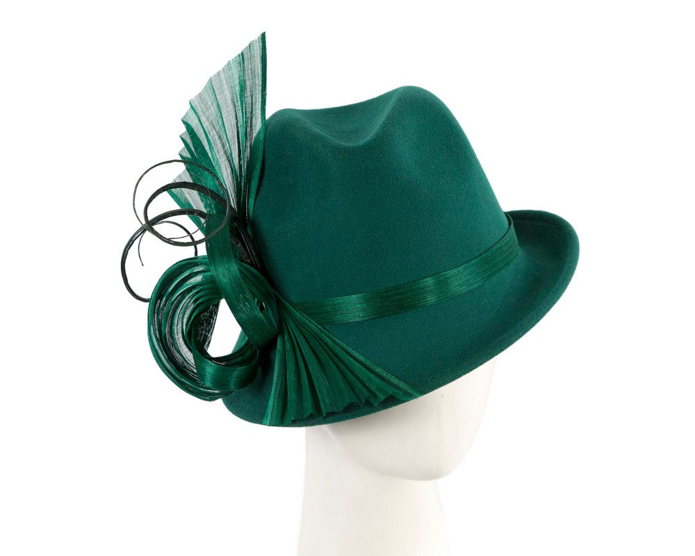 Green ladies winter fashion felt fedora hat by Fillies Collection F686