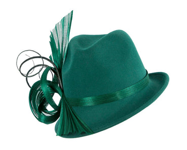 Green ladies winter fashion felt fedora hat by Fillies Collection F686