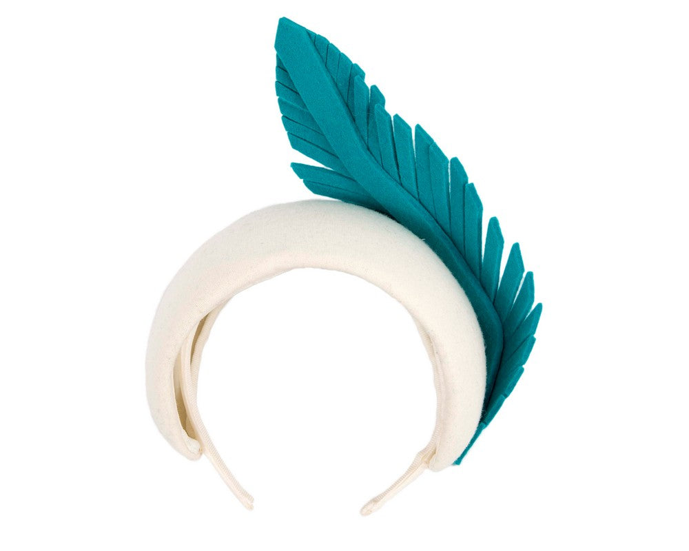 Bespoke cream & turquoise winter racing fascinator headband