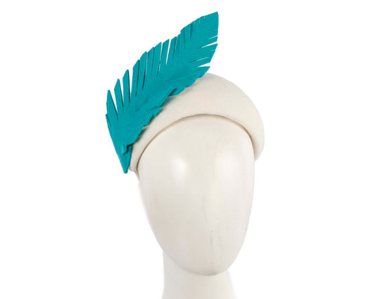 Bespoke cream & turquoise winter racing fascinator headband