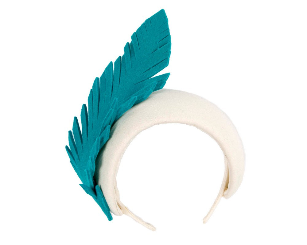 Bespoke cream & turquoise winter racing fascinator headband