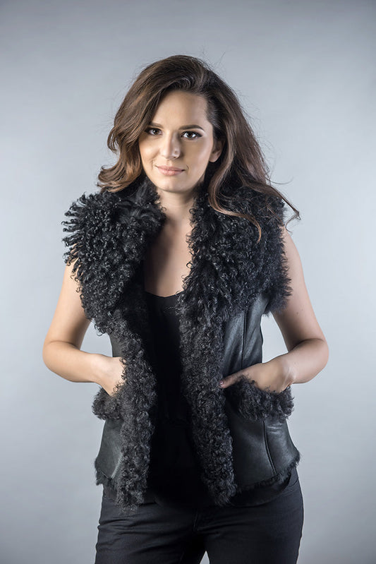 Black Natural Nappa Lambskin Merino Fur Vest