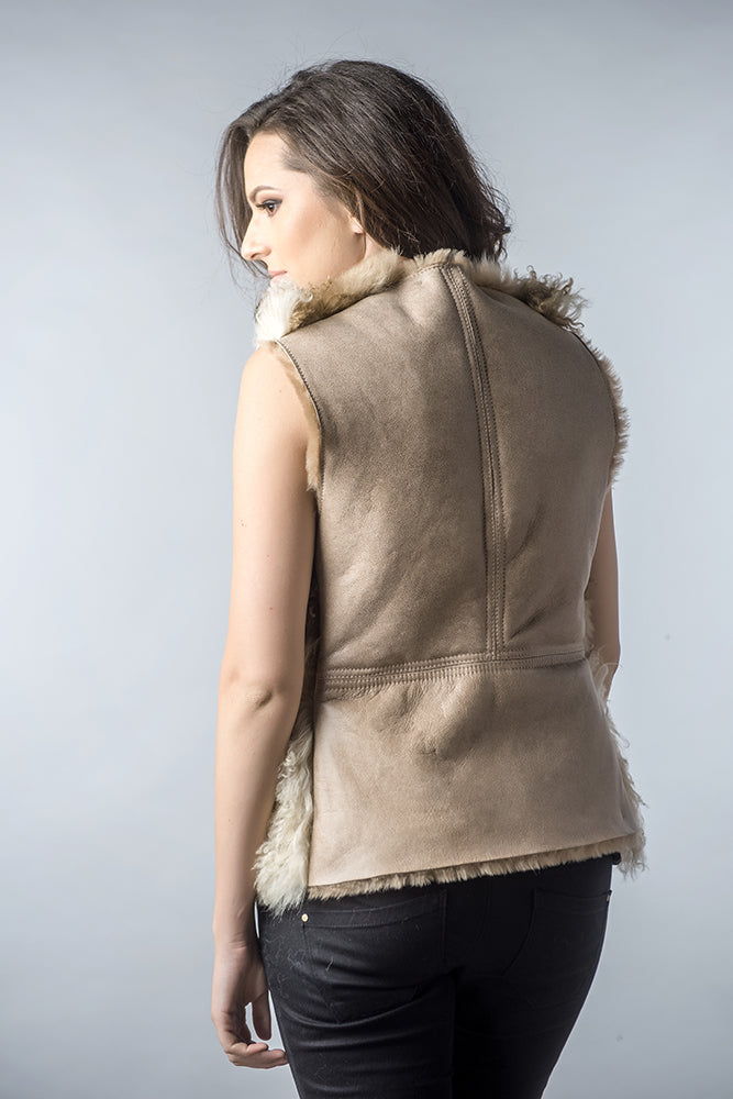 Beige Lamb Nappa Leather Shearling Vest