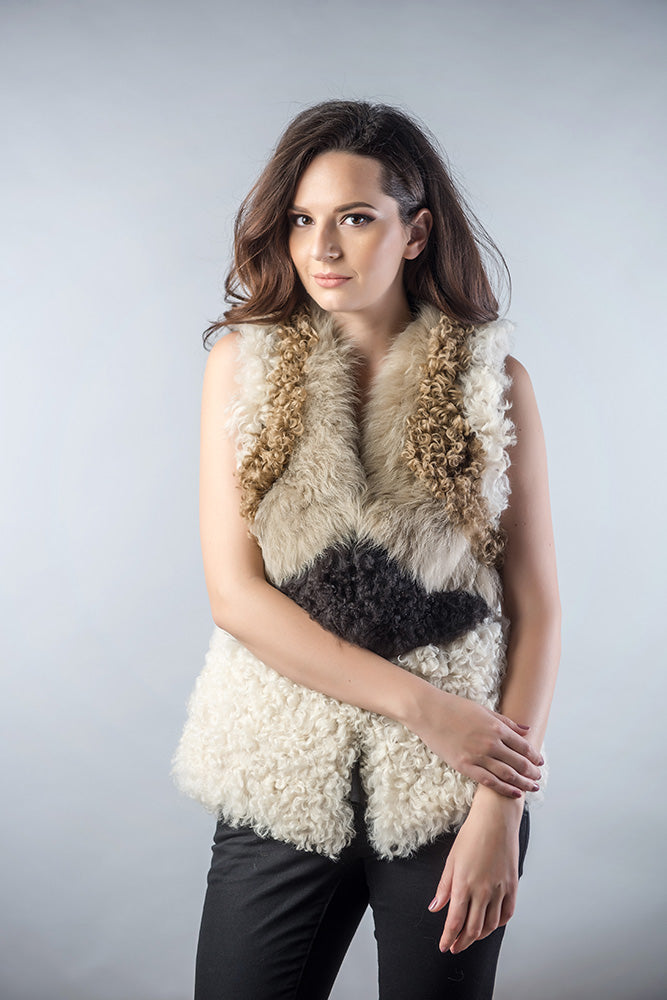 Beige Lamb Nappa Leather Shearling Vest