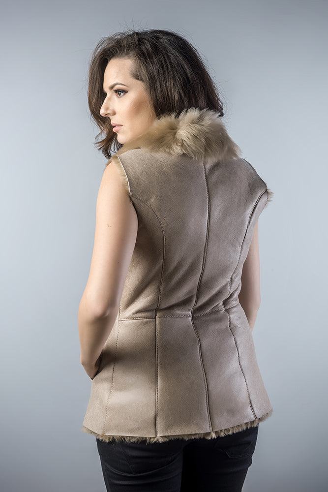 Beige Genuine Nappa Lambskin Fur Vest