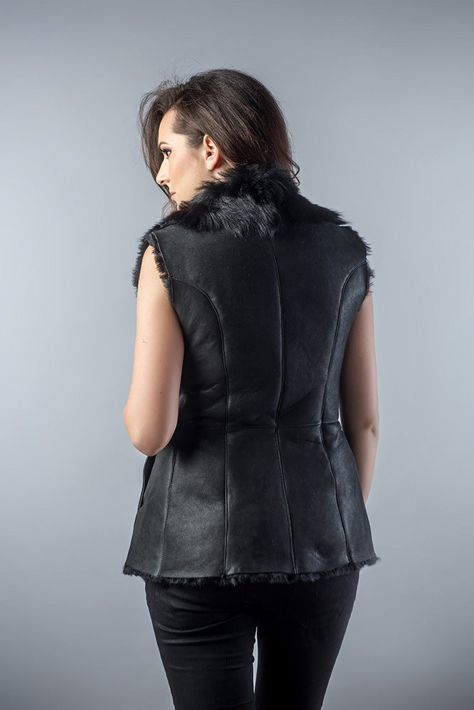 Black Genuine Nappa Lambskin Fur Vest