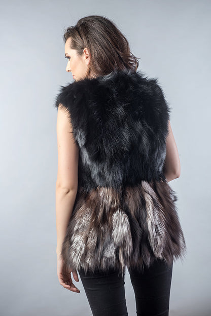 Black Brown Genuine Fox Fur Vest