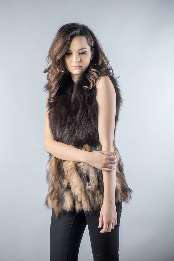 Black Light Brown Genuine Fox Fur Vest