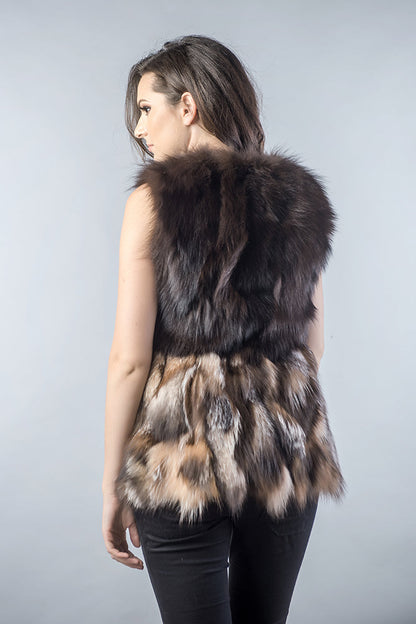 Black Light Brown Genuine Fox Fur Vest