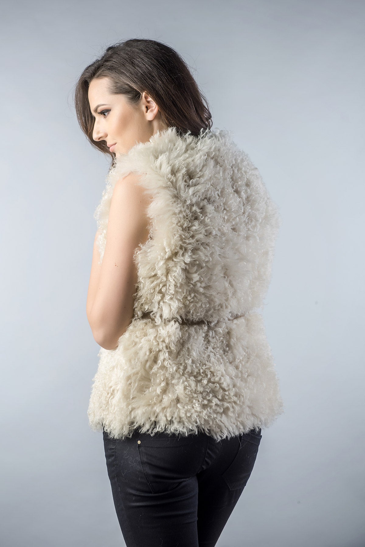 Beige Genuine Merino Shearling Vest