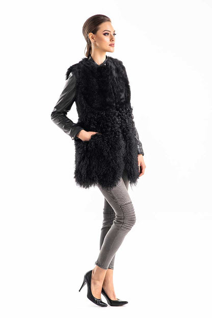 Black Geniune Sheepskin Fur Vest