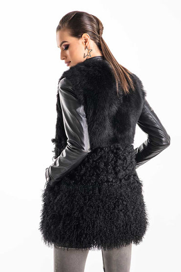 Black Geniune Sheepskin Fur Vest