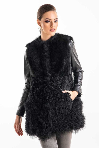 Black Geniune Sheepskin Fur Vest