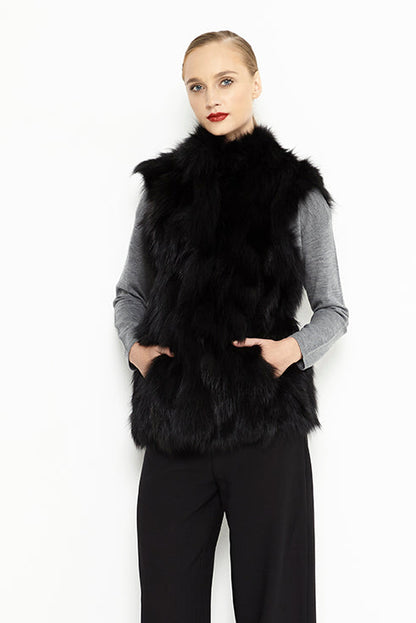 Black Genuine Arctic Polar Fox Fur Vest