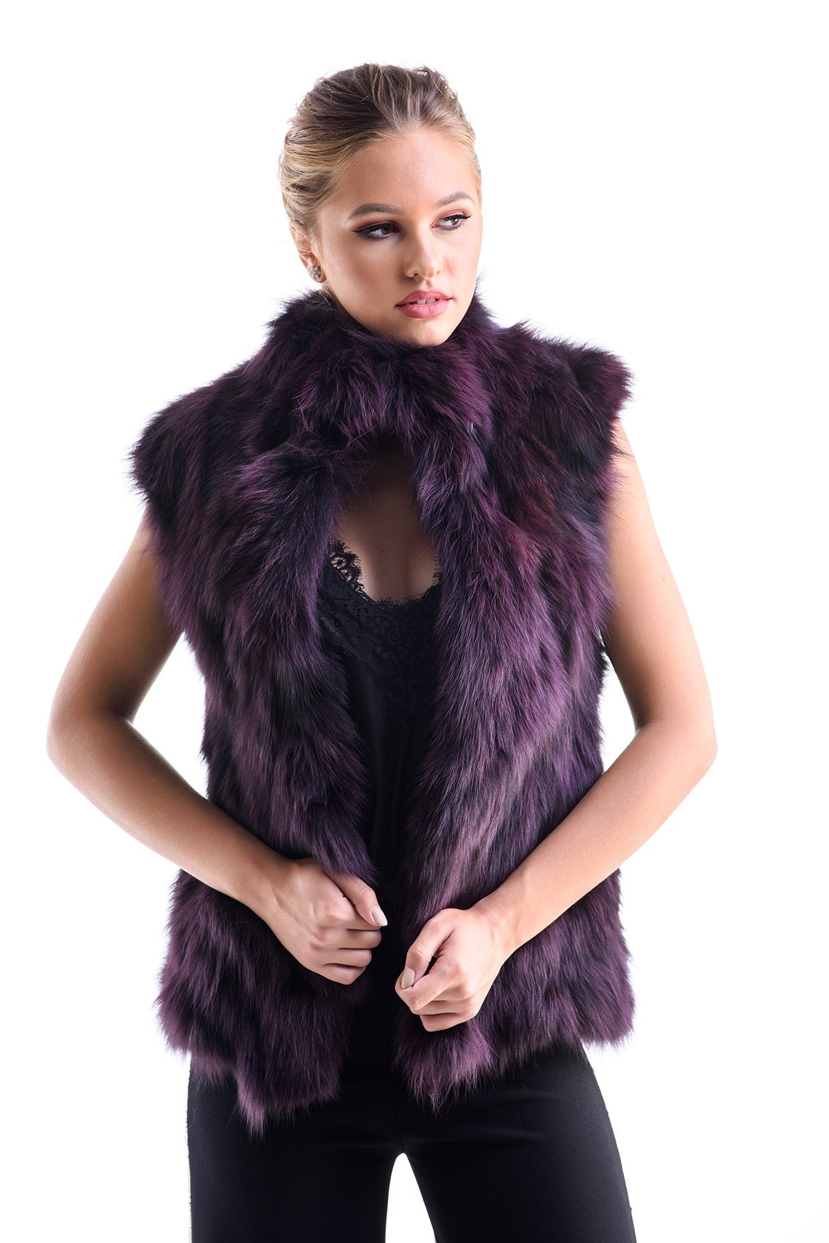 Burgundy Genuine Arctic Polar Fox Fur Vest