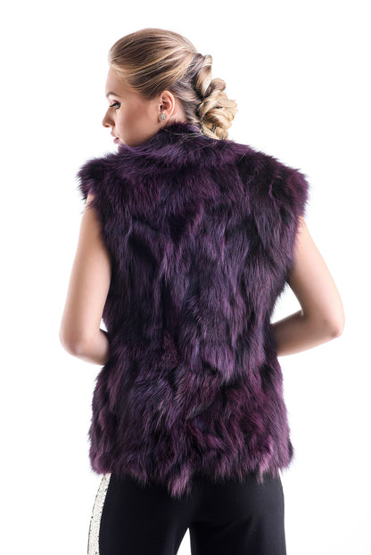 Burgundy Genuine Arctic Polar Fox Fur Vest