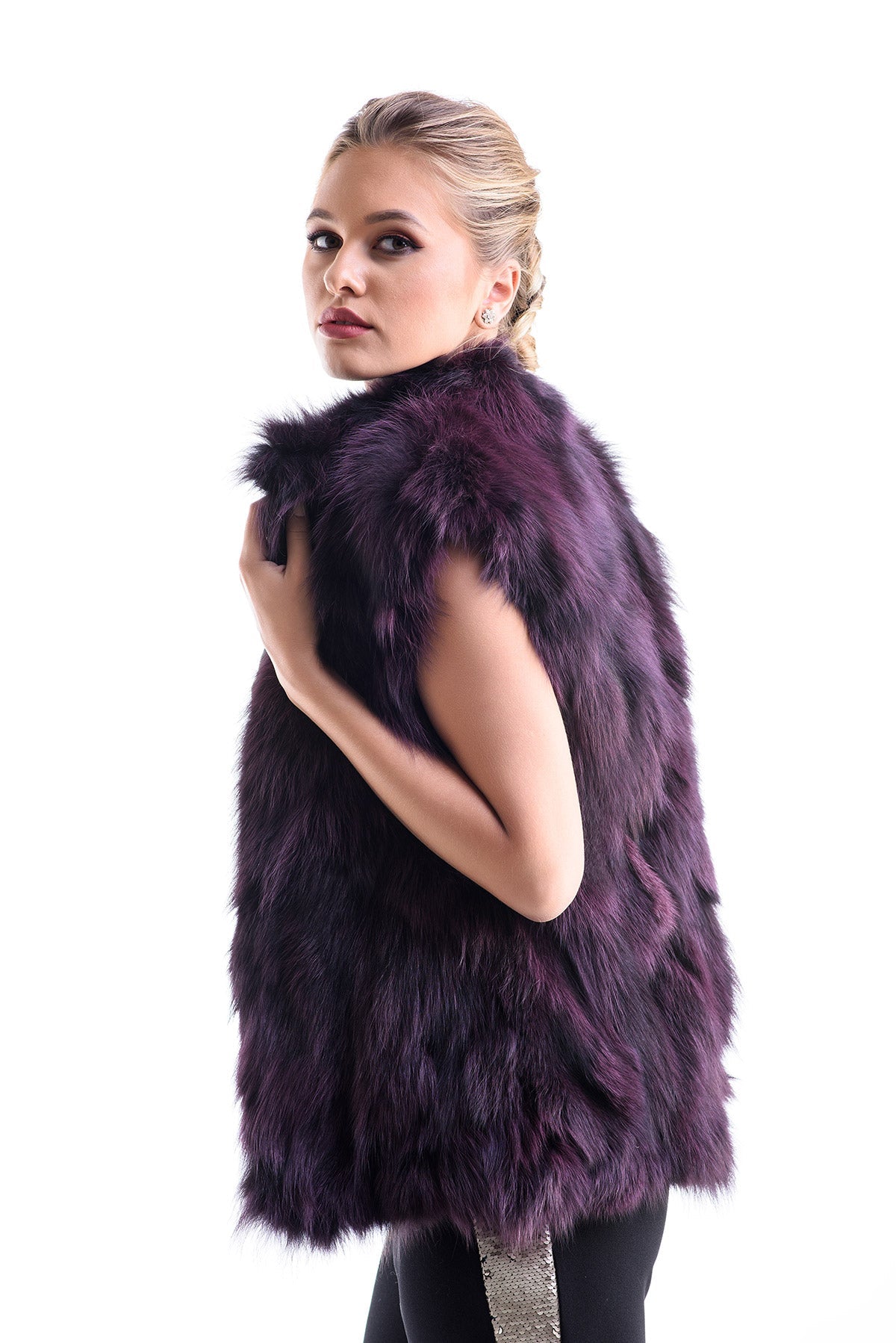 Burgundy Genuine Arctic Polar Fox Fur Vest