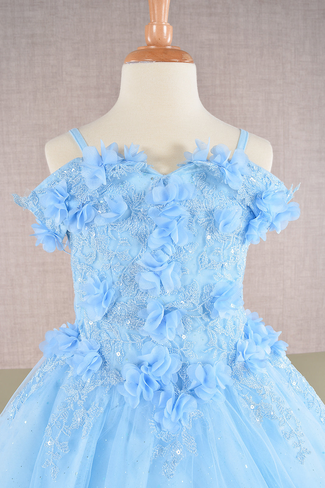 3D Floral Applique Embellished Glitter Embroidery Mesh Quinceanera Kids Dress GLGK110