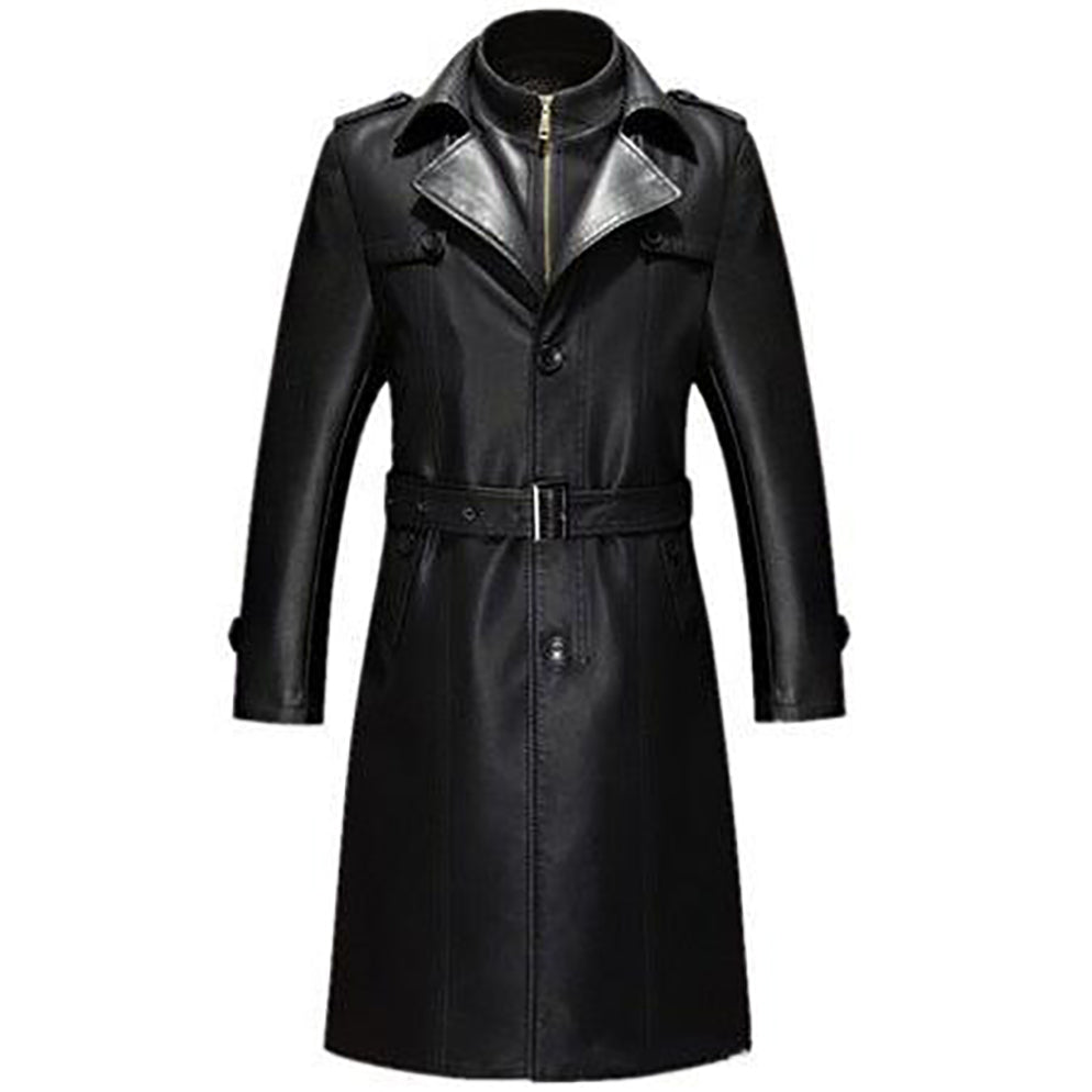 Graneur Mens Genuine Full Leather Parka Trench Coat