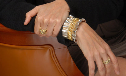 Ruffle Cuff Bracelet: Diamonds in Sterling Silver with 18K Gold Plate Options.