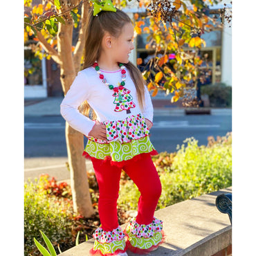 AnnLoren Girls Boutique Polka Dot & Swirl Christmas Tree Clothing Set