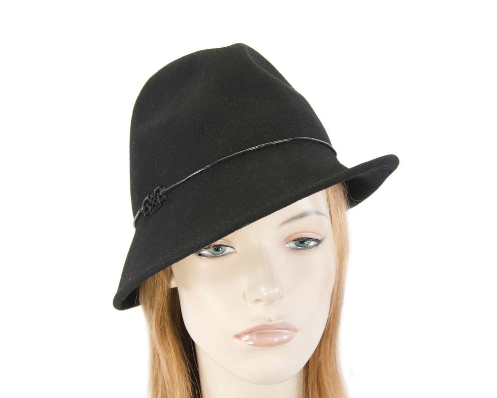 Black felt ladeis winter fedora hat