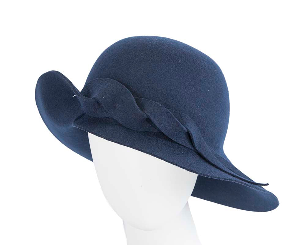 Exclusive wide brim navy felt hat by Max Alexander