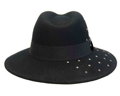 Exclusive wide brim black fedora felt hat by Max Alexander