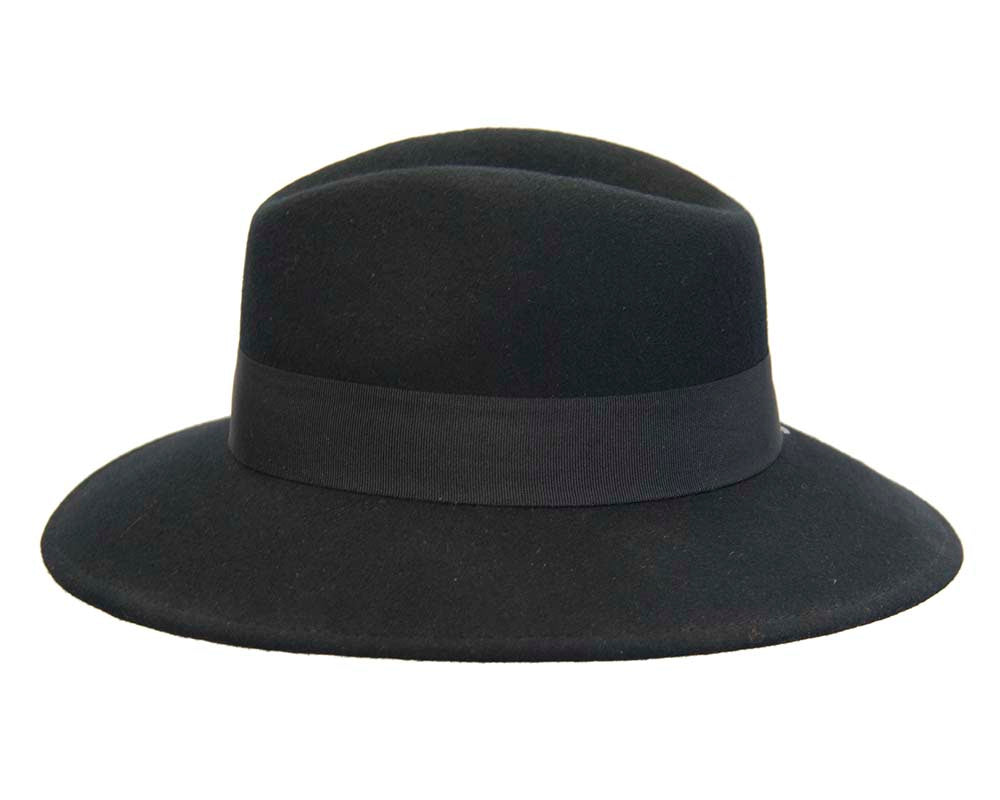 Exclusive wide brim black fedora felt hat by Max Alexander