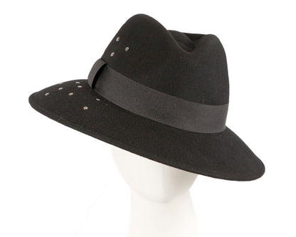 Exclusive wide brim black fedora felt hat by Max Alexander