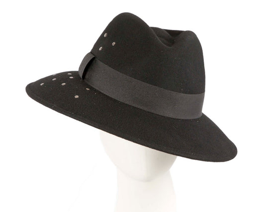 Exclusive wide brim black fedora felt hat by Max Alexander