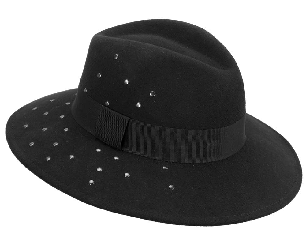 Exclusive wide brim black fedora felt hat by Max Alexander