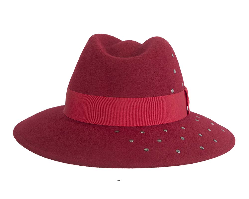 Exclusive wide brim dark red fedora felt hat by Max Alexander