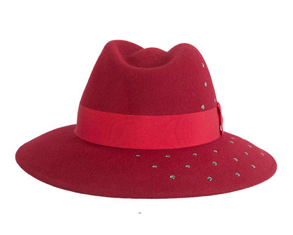 Exclusive wide brim dark red fedora felt hat by Max Alexander