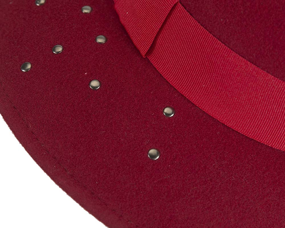 Exclusive wide brim dark red fedora felt hat by Max Alexander