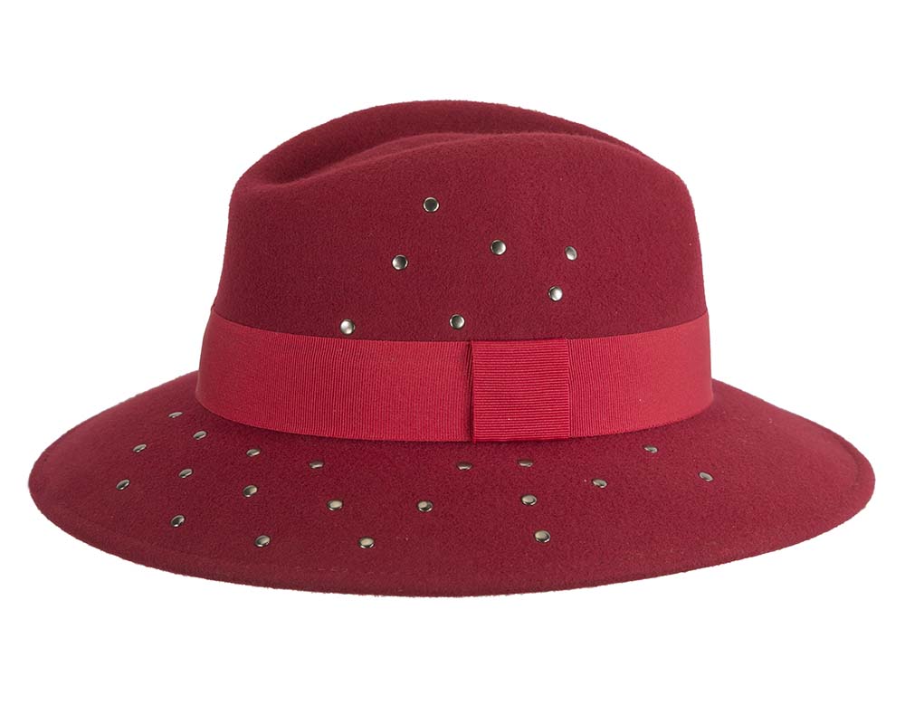 Exclusive wide brim dark red fedora felt hat by Max Alexander