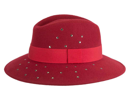 Exclusive wide brim dark red fedora felt hat by Max Alexander