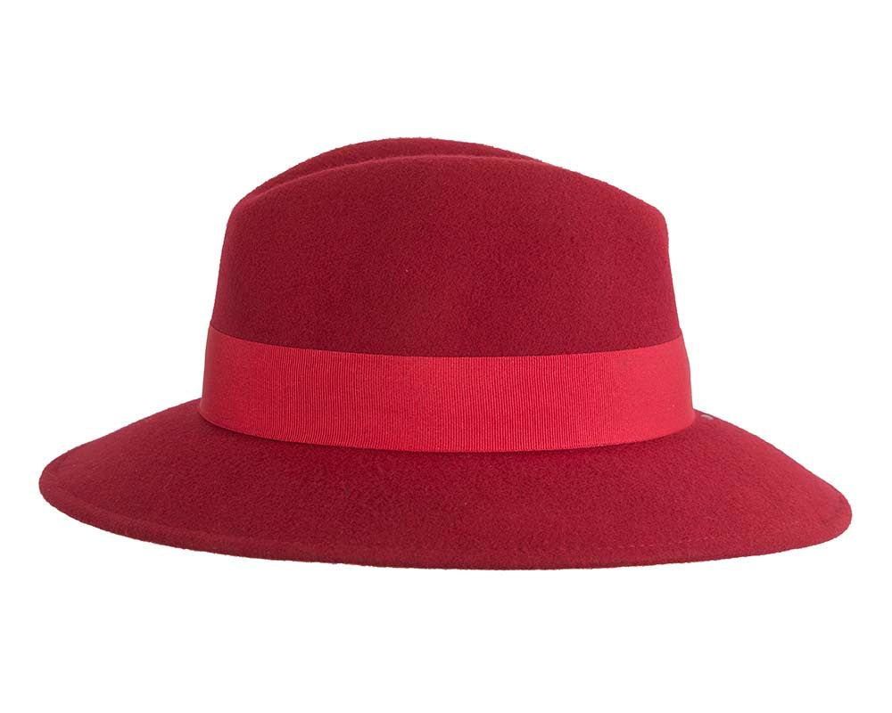 Exclusive wide brim dark red fedora felt hat by Max Alexander