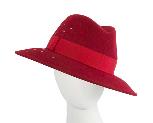 Exclusive wide brim dark red fedora felt hat by Max Alexander