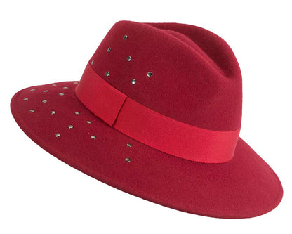 Exclusive wide brim dark red fedora felt hat by Max Alexander