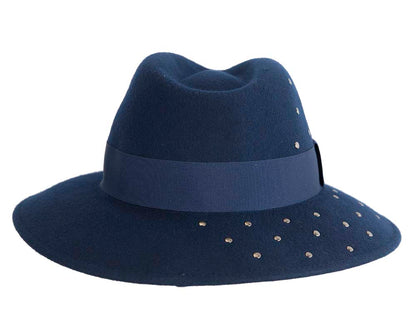 Exclusive wide brim navy fedora felt hat by Max Alexander