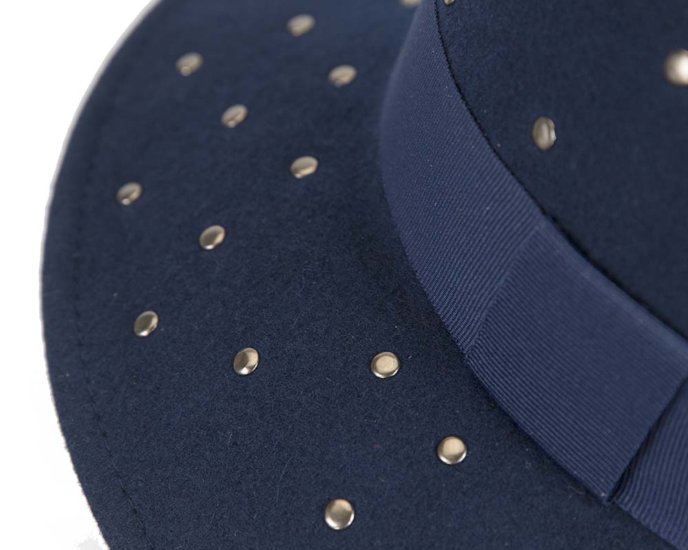 Exclusive wide brim navy fedora felt hat by Max Alexander