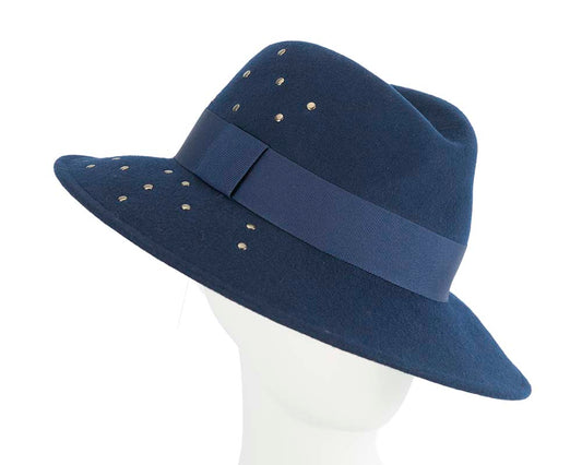 Exclusive wide brim navy fedora felt hat by Max Alexander