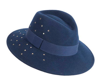 Exclusive wide brim navy fedora felt hat by Max Alexander