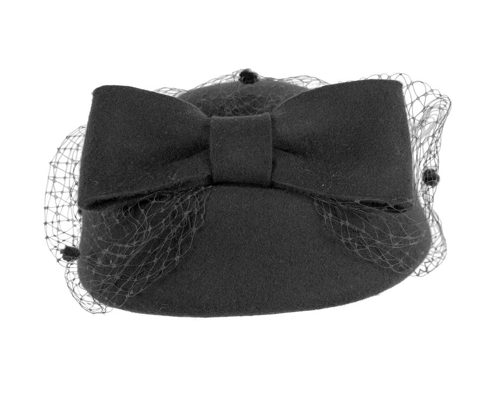 Black felt pillbox hat with face veil by Max Alexander